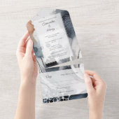 Schilderachtige Waterverf Modern Moody Blue Weddin All In One Uitnodiging (Afscheurbaar)