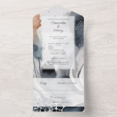 Schilderachtige Waterverf Modern Moody Blue Weddin All In One Uitnodiging (Binnen)