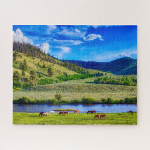 Schilderachtige Wyoming-bergen met paardenpuzzel Legpuzzel