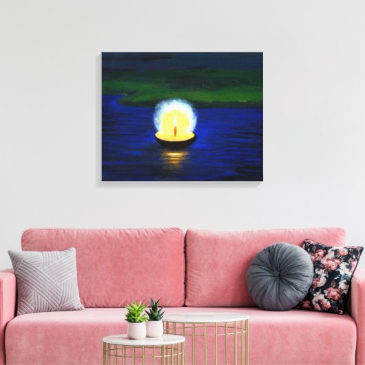 Schilderd diwali Deepa, drijvend op het water Canvas Afdruk (Insitu (Woonkamer))