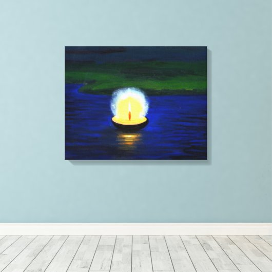 Schilderd diwali Deepa, drijvend op het water Canvas Afdruk (Insitu (Houten vloer))