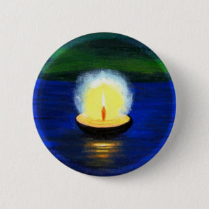 Schilderd diwali Deepa, drijvend op het water Ronde Button 5,7 Cm