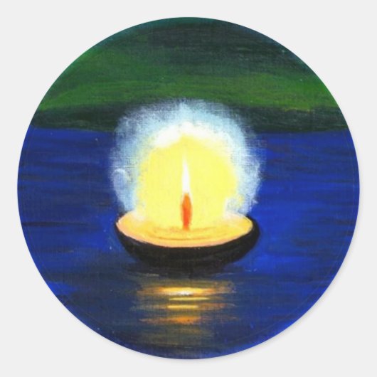 Schilderd diwali Deepa, drijvend op het water Ronde Sticker (Voorkant)