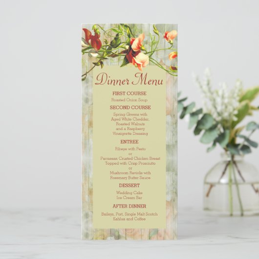Schilderd hek met lentbloemen menu (Staand voorkant)