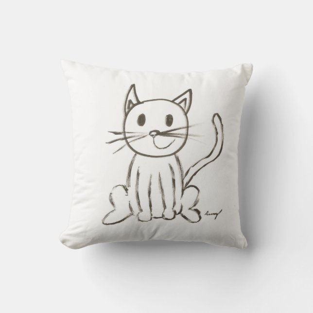 Schilderd Kat Pillow - Roze Kussen (Voorkant)