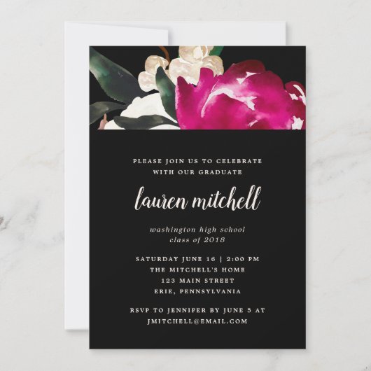 Schilderd Magnolia op zwart | Partij Afstudeerder Kaart (Voorkant)