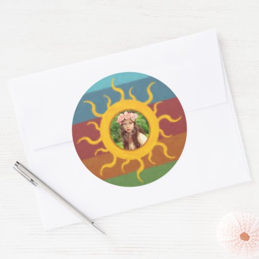Schilderd Sun-fotosjabloon Ronde Sticker (Envelop)
