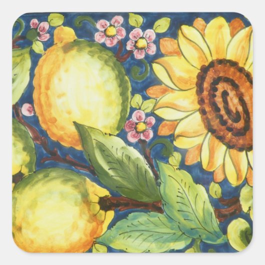 Schilderder van de Folk Art Sun Vierkante Sticker (Voorkant)