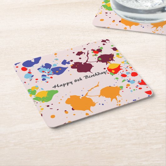Schilderen 8e verjaardag van kleurrijke plashes kartonnen onderzetters (Schuin)