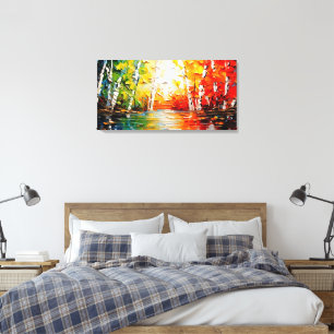 Schilderen Abstrack een schilderij van bomen en wa Canvas Afdruk