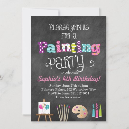 Schilderen Art Party Chalkboard Style Uitnodiging (Voorkant)