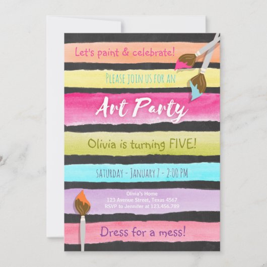 Schilderen Art Party verjaardagsuitnodiging Chalkb Kaart (Voorkant)