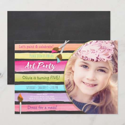 Schilderen Art Party verjaardagsuitnodiging Chalkb Kaart (Voorkant / Achterkant)