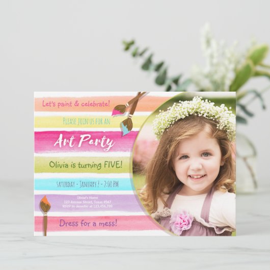 Schilderen Art Party verjaardagsuitnodiging Rainbo Kaart (Staand voorkant)