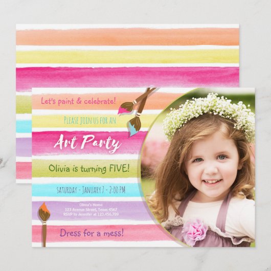 Schilderen Art Party verjaardagsuitnodiging Rainbo Kaart (Voorkant / Achterkant)