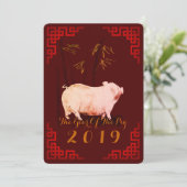 Schilderen Bamboe Varken Chinees Nieuwjaar Verjaar Feestdagenkaart (Staand voorkant)