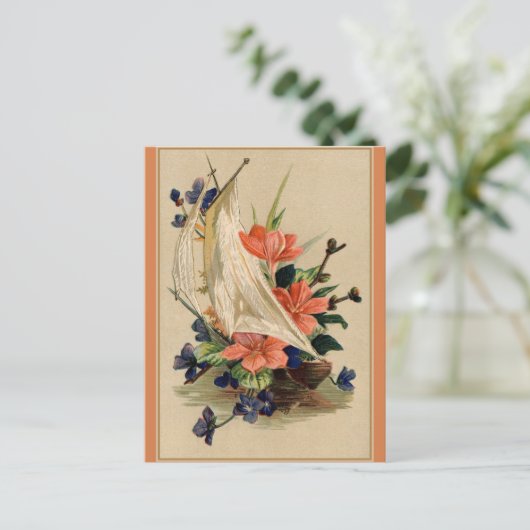 schilderen - Bloemen in een zeilboot. Briefkaart (Staand voorkant)