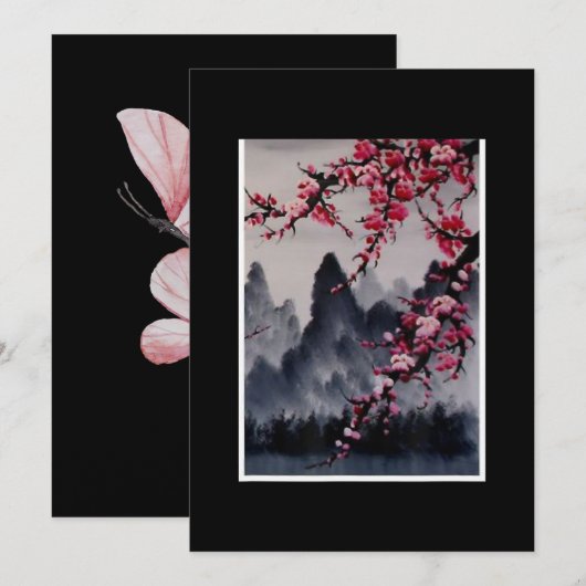 Schilderen | Japanse kunst Cherry Blossom Mountain Feestdagenkaart (Voorkant / Achterkant)