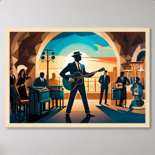 Schilderen Jazz Song Performance in Retro Style Ca Poster