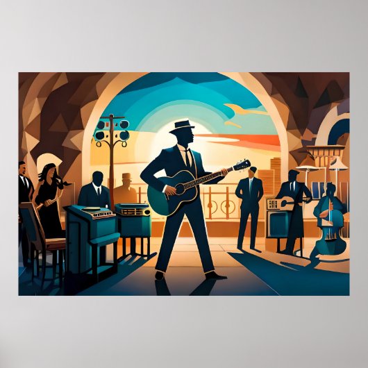 Schilderen Jazz Song Performance in Retro Style Ca Poster (Voorkant)