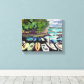 Schilderen, klassiek, landschap met boten op het z canvas afdruk (Insitu (Houten vloer))