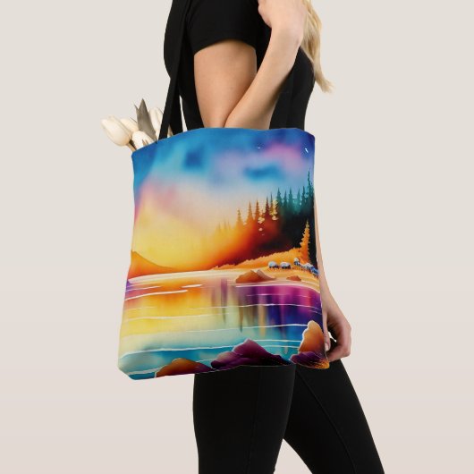 Schilderen Lake House door Water-86745 Tote Bag (Dichtbij)