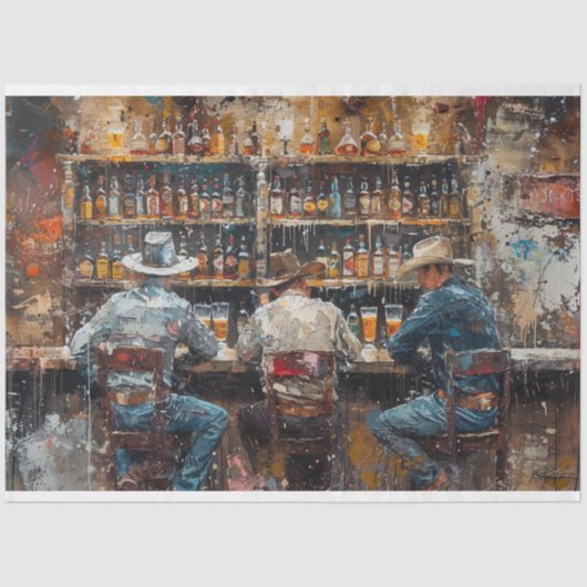 Schilderen Mannen bij Westerne Saloon Decoupage Tissuepapier (Voorkant)