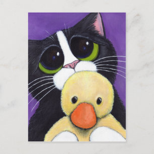 Schilderen met scared Tuxedo Cat en Cudly Duck Briefkaart