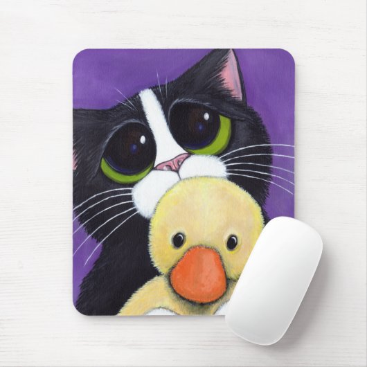 Schilderen met scared Tuxedo Cat en Cudly Duck Muismat (Met muis)