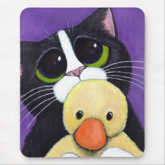 Schilderen met scared Tuxedo Cat en Cudly Duck Muismat