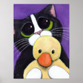 Schilderen met scared Tuxedo Cat en Cudly Duck Poster (Voorkant)