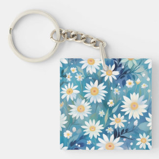 Schilderen met witte bloemen sleutelhanger