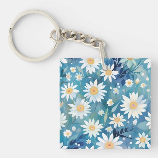 Schilderen met witte bloemen sleutelhanger (voorkant)