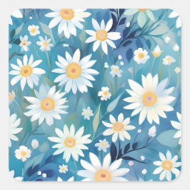 Schilderen met witte bloemen vierkante sticker