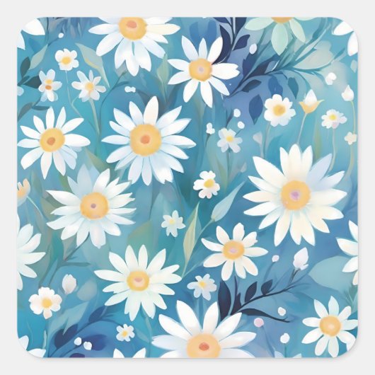 Schilderen met witte bloemen vierkante sticker (Voorkant)