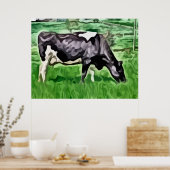 Schilderen met zwarte en witte koe. poster (Keuken)