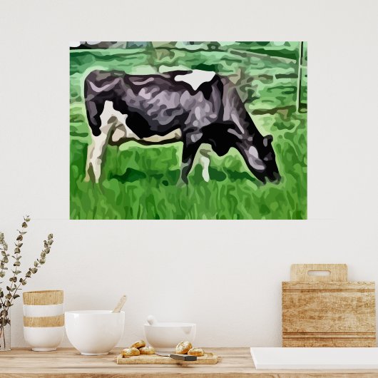 Schilderen met zwarte en witte koe. poster (Keuken)