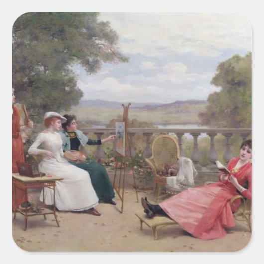 Schilderen op de Terrace Vierkante Sticker (Voorkant)