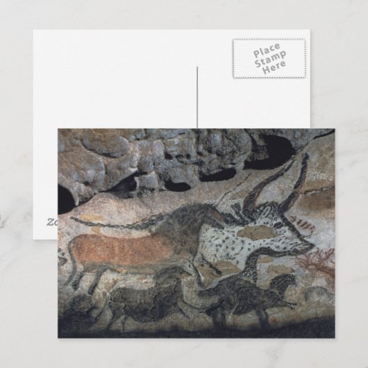 Schilderen op steen van een stier en paarden, c.17 briefkaart (Voorkant / Achterkant)