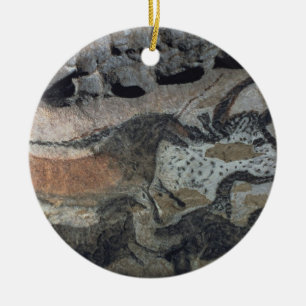 Schilderen op steen van een stier en paarden, c.17 keramisch ornament