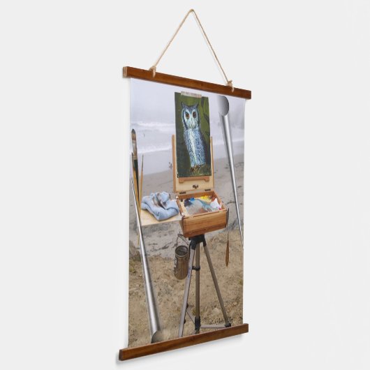 Schilderen op vishoekstrand hangend wandkleed (Gebogen)