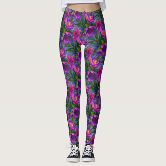 Schilderen Tropische bloemen Heldere kleuren Leggings (Voorkant)