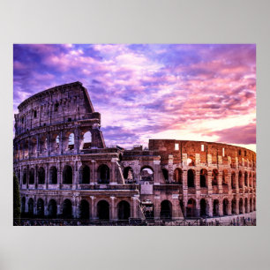 Schilderen van Colosseum in Rome bij zonsondergang Poster