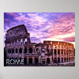 Schilderen van Colosseum in Rome bij zonsondergang Poster