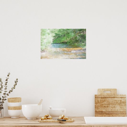 Schilderen van de Abstracte Waterverf van de rivie Poster (Keuken)