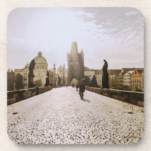 Schilderen van de brug van Charles in Praag over z Bier Onderzetter
