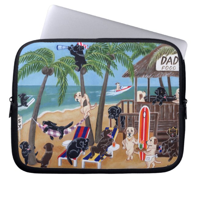 Schilderen van de Island Summer Vacation Labradors Laptop Sleeve (Voorkant)