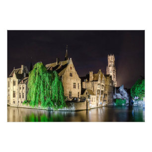 Schilderen van de oude stad Brugge en de toren van Foto Afdruk