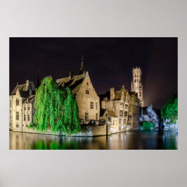 Schilderen van de oude stad Brugge en de toren van Poster