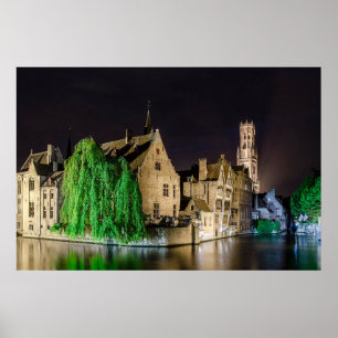Schilderen van de oude stad Brugge en de toren van Poster